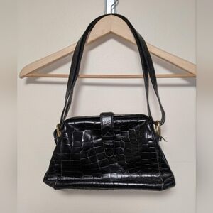 Vintage Talbots Croc-Embossed Black Shoulder Bag